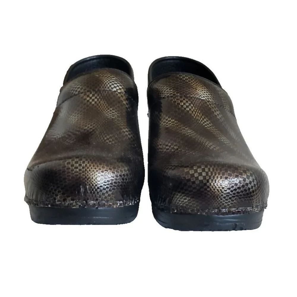 NEW Women's Sz 6 / 36 SANITA Patent Leather Clog Gold Bronze Black Silver Weave